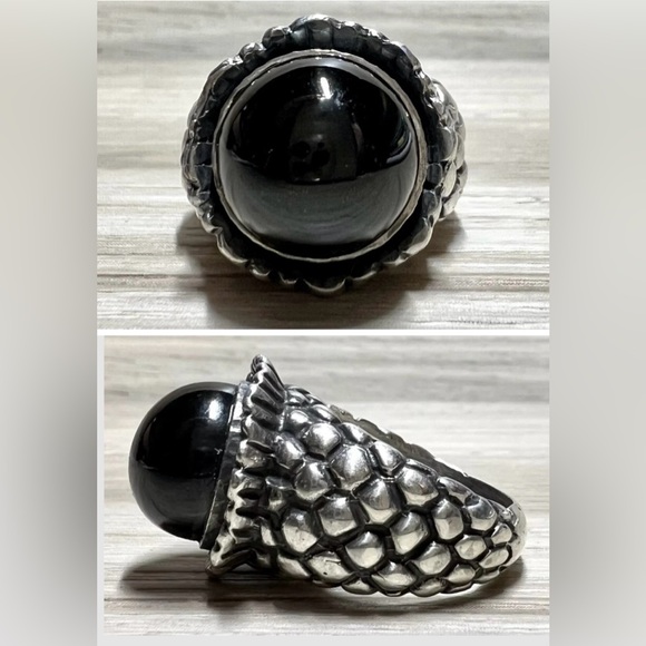 Dian Malouf Jewelry - Vintage Heavy Designer Dian Malouf Sterling Silver Pomegranate Onyx Ring, Size 7